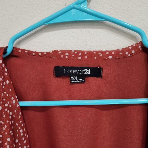 Forever 21 Dot Print Loose Fit Sheer Open Front Cardigan Red Size Medium - Picture 6 of 6